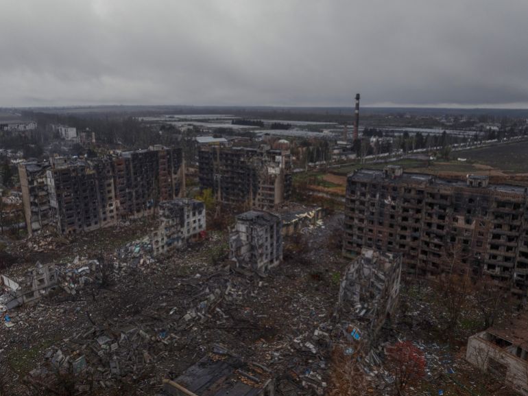 This photo taken Wednesday, Nov. 12, 2025, and provided by Ukraine's 93rd Kholodnyi Yar Separate Mechanized Brigade press service, shows ruins of what was the town of Kostyantynivka, the site of heavy battles with the Russian troops in the Donetsk region, Ukraine. (Iryna Rybakova/Ukraine's 93rd Mechanized Brigade via AP)