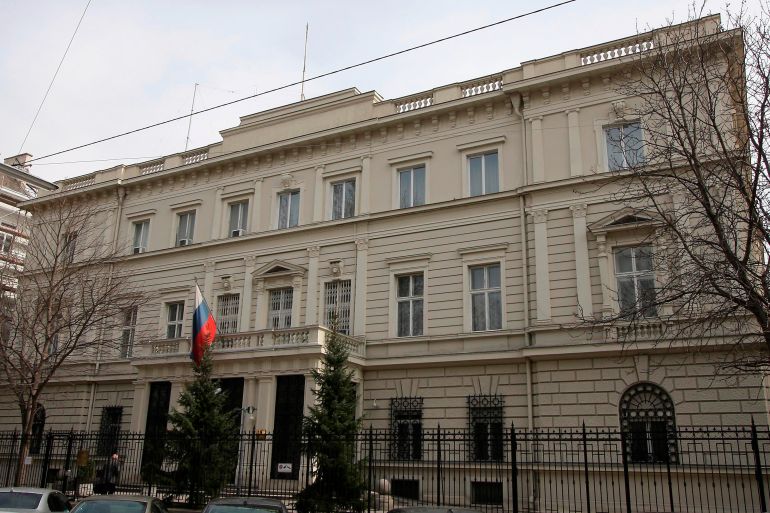 A view of the Russian embassy in Vienna, Austria, on March 19, 2010. (AP Photo/Ronald Zak, File)