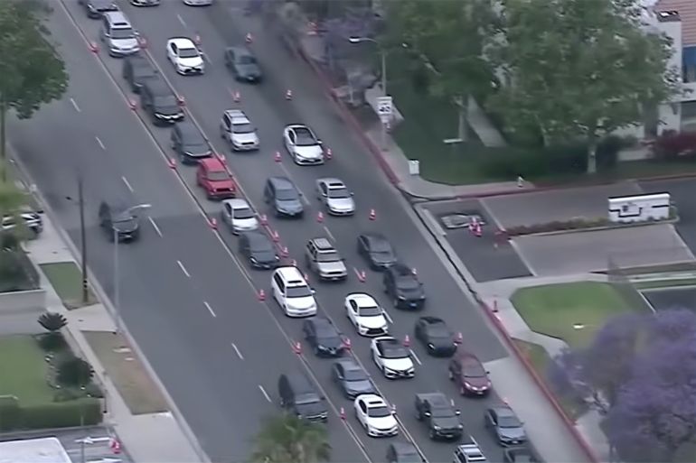 cars-1778781842 **داخلية** a long line of cars in Baldwin Park, California, on May 13, 2026 المصدر: KABC