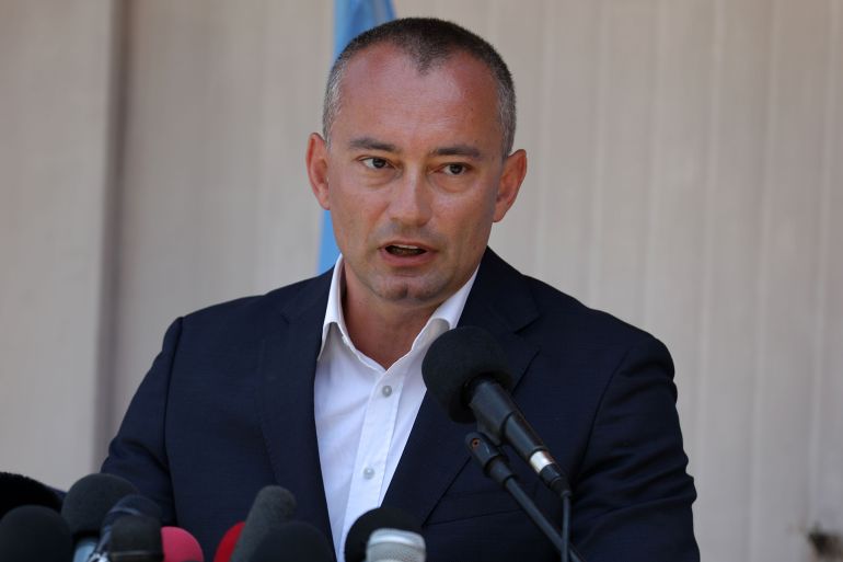 United Nations Special Coordinator for the Middle East Peace Process Nickolay Mladenov, attends a press conference at the (UNSCO) offices in Gaza City, on July 15, 2018 (Photo by Majdi Fathi/NurPhoto via Getty Images)