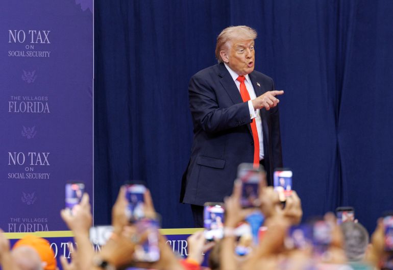 epa_69f6d520d6ae-1777784096 epa12927376 US President Donald J. Trump delivers remarks during an event with seniors in The Villages, Florida, USA, 01 May 2026. Trump outlined tax proposals for retirees, including a senior deduction aimed at reducing taxes on Social Security benefits and other retirement-related measures. EPA/CRISTOBAL HERRERA-ULASHKEVICH