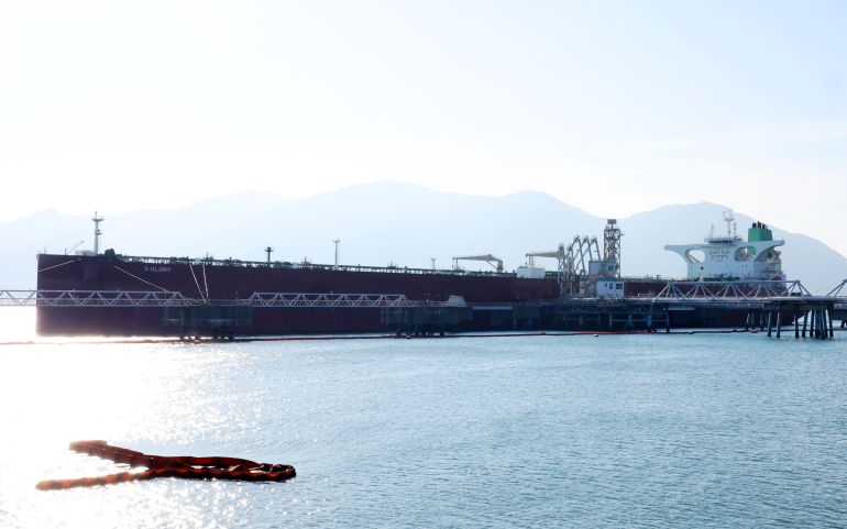 epa12940283 A South Korean oil tanker is moored at a pier of refiner GS Caltex Corp. in Yeosu, South Jeolla Province, South Korea, 08 May 2026. The tanker, loaded with 2 million barrels of crude oil, left the Saudi port of Yanbu in mid-April and exited via an alternative route on the Red Sea, marking the first shipment of crude oil to the nation since the blockade of the Strait of Hormuz amid the prolonged war in the Middle East. EPA/YONHAP SOUTH KOREA OUT