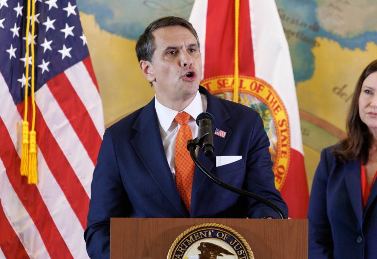 epa_6a1021d6bfe1-1779442134 epa12979028 Acting Attorney General Todd Blanche announces the unsealing of a superseding indictment charging Cuba's former president Raul Castro during a ceremony to honor the victims of the Brothers to the Rescue murders, celebrated in the Freedom Tower in Miami, Florida, USA, 20 May 2026. The U.S. Department of Justice today announced the unsealing of a superseding indictment charging Raul Modesto Castro Ruz, 94, of Holguin, Cuba, along with Lorenzo Alberto Perez Perez of Las Tunas, Cuba; Emilio Jose Palacio Blanco; Jose Fidel Gual Barzaga; Raul Simanca Cardenas; and Luis Raul Gonzalez Pardo Rodriguez for their alleged roles in the 24 February 1996 shootdown of two unarmed U.S. civilian aircraft operated by Brothers to the Rescue (BTTR), also known as Hermanos al Rescate, over international waters. EPA/CRISTOBAL HERRERA-ULASHKEVICH