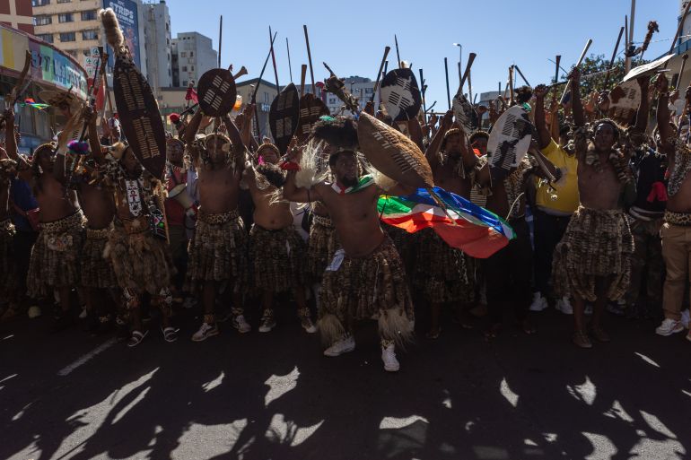 epa12936593 Members of civil society organizations march in Durban, South Africa, 06 May 2026, demanding stricter enforcement of immigration regulations concerning undocumented immigrants and foreign nationals. EPA/STRINGER