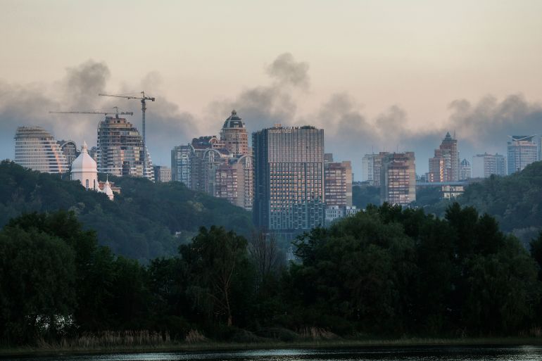 epa_6a130a3bb18f-1779632699 epaselect epa12989772 Smoke rises over the city's skyline following Russian strikes on Kyiv, Ukraine, 24 May 2026, amid the Russian invasion. More than 600 drones and 90 missiles struck several sites across Kyiv overnight on 24 May, resulting in at least two confirmed fatalities and more than 80 injuries, according to Ukrainian President Volodymyr Zelensky. EPA/SERGEY DOLZHENKO