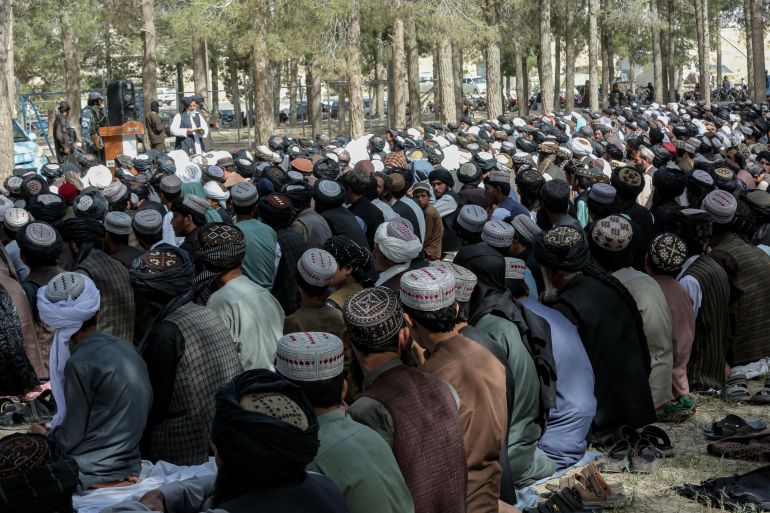 epa12996984 Afghan Muslims perform prayers on the first day of Eid al-Adha in Kabul, Afghanistan, 27 May 2026. Eid al-Adha, also known as the Feast of Sacrifice, coincides with the annual Hajj pilgrimage to Mecca and is traditionally marked by the sacrifice of livestock and the distribution of meat among family, friends and those in need. EPA/SAMIULLAH POPAL