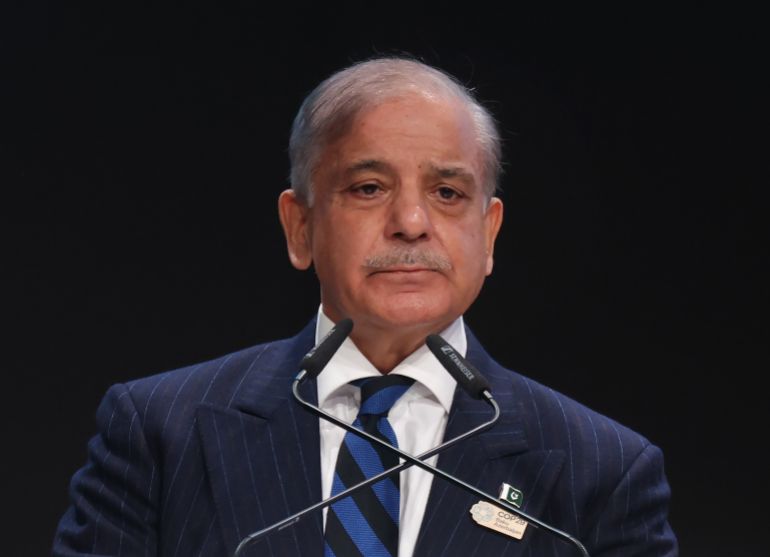 BAKU, AZERBAIJAN - NOVEMBER 13: Pakistani Prime Minister Shehbaz Sharif delivers a national statement during the high level segment on day three of the UNFCCC COP29 Climate Conference at Baku Stadium on November 13, 2024 in Baku, Azerbaijan. The COP29, which is running from November 11 through 22, is bringing together stakeholders, including international heads of state and other leaders, scientists, environmentalists, indigenous peoples representatives, activists and others to discuss and agree on the implementation of global measures towards mitigating the effects of climate change. According to the United Nations, countries made no progress over the last year in reducing global emissions from the burning of fossil fuels. (Photo by Sean Gallup/Getty Images)