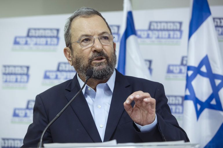 TEL AVIV, ISRAEL - JULY 25: Former Israeli Prime Minister Ehud Barak speaks during a press conference on July 25, 2019 in Tel Aviv, Israel. Former Israeli Prime Minister join forces with Left Wing party Meretz and Stav Shafir of Labor ahead of September elections (Photo by Amir Levy/Getty Images)