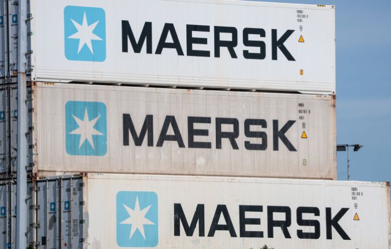 BREMERHAVEN, GERMANY - AUGUST 11: Containers of Maersk lines are stacked at the port of Bremerhaven on August 11, 2025 in Bremerhaven, Germany. Following an agreement between the European Union and the administration of U.S. President Donald Trump, a tariff of 15% on most imports from the EU to the US, including automobiles and parts, went into effect on August 7. Some items face no tariffs, while steel and aluminum are tagged with a 50% tariff. (Photo by Focke Strangmann/Getty Images)