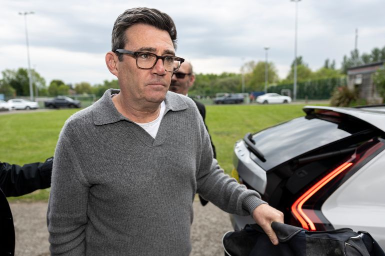 MOSTON, ENGLAND - MAY 08: Mayor of Greater Manchester, Andy Burnham arrives at FC United for a charity football match at Broadhurst Park on May 08, 2026 in Moston, England. Andy Burnham is seen by some in the Labour Party as a possible successor to leader Keir Starmer. (Photo by Ryan Jenkinson/Getty Images)