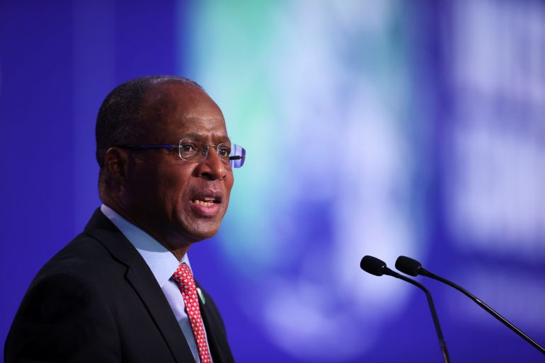 GLASGOW, SCOTLAND - NOVEMBER 02: Cape Verde's Prime Minister Ulisses Correia e Silva speaks during the UN Climate Change Conference during day three of COP26 at SECC on November 2, 2021 in Glasgow, United Kingdom. COP26 is the 2021 climate summit in Glasgow. It is the 26th "Conference of the Parties" and represents a gathering of all the countries signed on to the U.N. Framework Convention on Climate Change and the Paris Climate Agreement. The aim of this year's conference is to commit countries to net zero carbon emissions by 2050. (Photo by Hannah McKay - Pool/Getty Images)