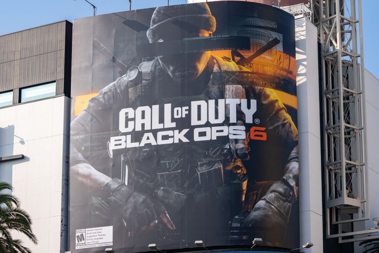 HOLLYWOOD, CA - OCTOBER 15: General views of the 'Call of Duty: Black Ops 6' video game skyscraper billboard campaign at Hollywood & Highland on October 15, 2024 in Hollywood, California. (Photo by AaronP/Bauer-Griffin/GC Images)