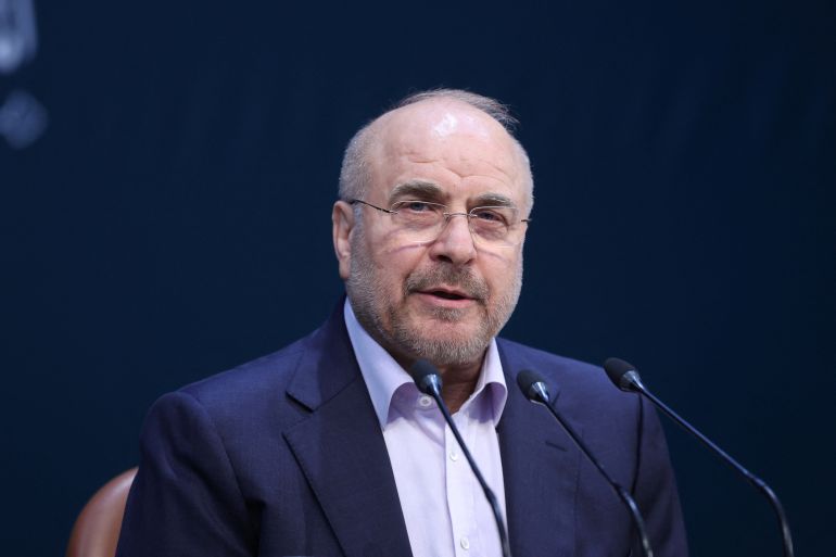 ghalibaf-22-04-26-1776856565 Iranian Parliament Speaker Mohammad Bagher Ghalibaf speaks during a press conference in Tehran, Iran November 27, 2024. Majid Asgaripour/WANA (West Asia News Agency) via REUTERS ATTENTION EDITORS - THIS PICTURE WAS PROVIDED BY A THIRD PARTY
