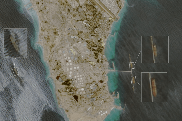 (رسو ناقلات النفط في محطة جزيرة خارك الإيرانية بتاريخ 6 مايو/أيار 2026 - المصدر: سنتينال)