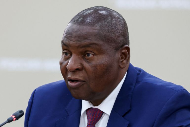 Central African Republic's President Faustin-Archange Touadera attends a meeting with Russian President Vladimir Putin on the sidelines of the Russia-Africa summit in Saint Petersburg, Russia, July 28, 2023. Artem Geodakyan/TASS Host Photo Agency via REUTERS ATTENTION EDITORS - THIS IMAGE WAS PROVIDED BY A THIRD PARTY. MANDATORY CREDIT.
