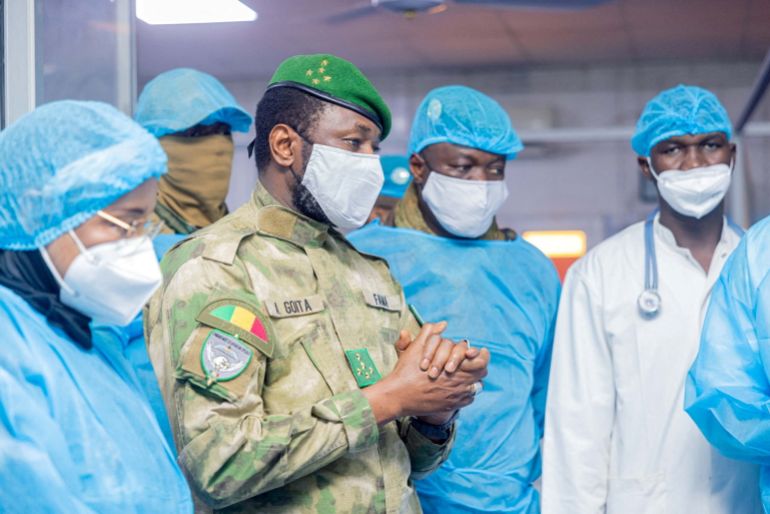 The leader of Mali's military government, Assimi Goita, visits wounded civilians and military personnel in Bamako, Mali, in this handout photo released on April 28, 2026. Mali Presidency via Facebook/Handout via REUTERS THIS IMAGE HAS BEEN SUPPLIED BY A THIRD PARTY. NO RESALES. NO ARCHIVES. MANDATORY CREDIT Verification Lines: Location partially confirmed as Bocar Sidi Sall University Hospital from interior's decor which includes walls, ceiling and windows that matched archive pictures of the place Exact date not verified but no older versions of the video could be found posted online before April 28 -Identity of Assimi Goita was verified by matching facial features and clothing
