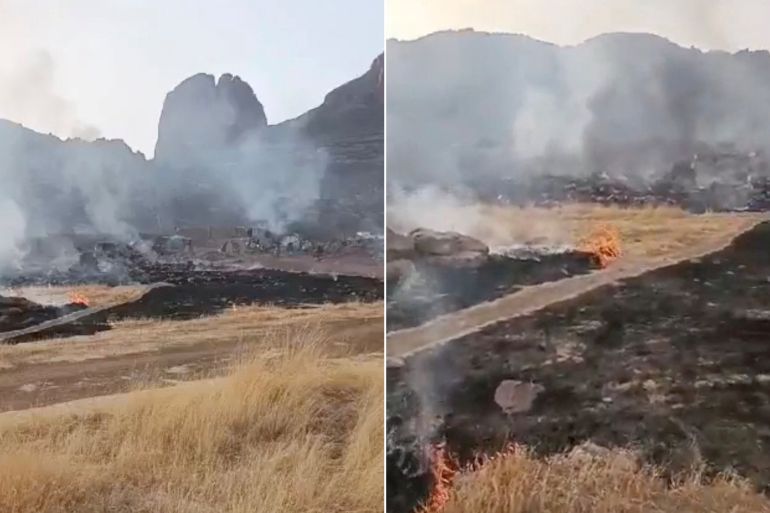 Smoke rises amid burned areas at a military base in Hombori, Mali, in this still image obtained from an undated social media video released April 30, 2026. Al Qaeda affiliate Jama'at Nusrat al-Islam wal-Muslimin (JNIM) said on Thursday it had captured the military base of Hombori. Social media via REUTERS THIS IMAGE HAS BEEN SUPPLIED BY A THIRD PARTY. NO RESALES. NO ARCHIVES. NEWS USE ONLY VERIFICATION: Reuters verified the location from the gates, buildings, barrier and mountains seen in the video, which matched archive and satellite imagery from the area. Location of barracks: 15.2683393634622, -1.7728507348021563. The date when the video was recorded could not be verified, but no older versions of the video were found posted online before April 30. Rebel group JNIM also made a statement on April 30 claiming control of the Hombori military barracks seen in the video. Corroborating video was also posted on April 30 showing the same scene and mountains.