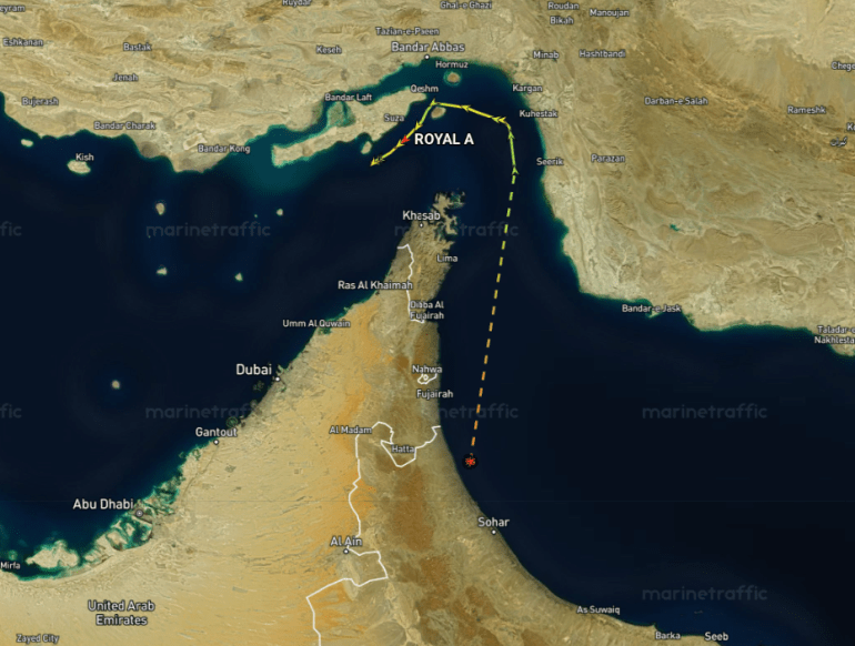 msar-alsfynt-1779350080 بيانات ملاحية لعبور ناقلة الغاز والكيماويات "رويال إيه" (مارين ترافيك)