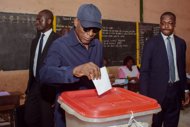 Benin's President Patrice Talon votes at a polling station during the country's parliamentary election, in Cotonou, Benin, January 11, 2026. REUTERS/Charles Placide Tossou TPX IMAGES OF THE DAY