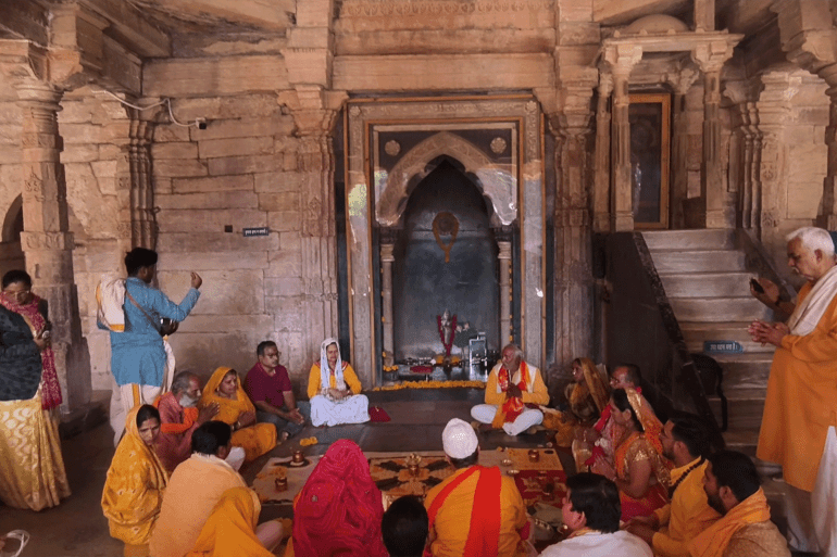 Hindus perform rituals inside the Bhojshala monument after the Madhya Pradesh High Court ruled that the Kamal Maula mosque in Dhar is a temple site for Hindus [Al Jazeera]