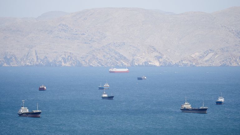 Vessels in the Strait of Hormuz, Musandam, Oman, April 27, 2026. REUTERS/Stringer