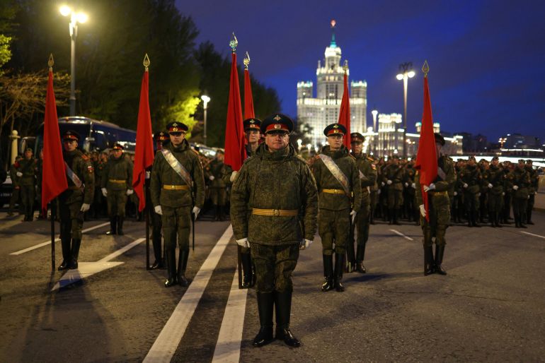 reuters_69f82732-1777870642 Russian service members take part in a rehearsal for the Victory Day military parade, marking the anniversary of victory over Nazi Germany in World War Two, in central Moscow, Russia, April 29, 2026. REUTERS/Ramil Sitdikov