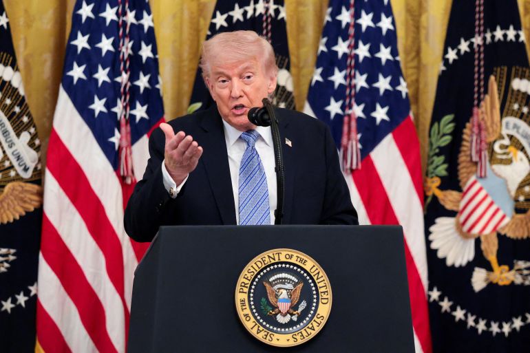 U.S. President Donald Trump speaks during a Small Business Summit in the East Room at the White House in Washington, D.C., U.S., May 4, 2026. REUTERS/Kylie Cooper