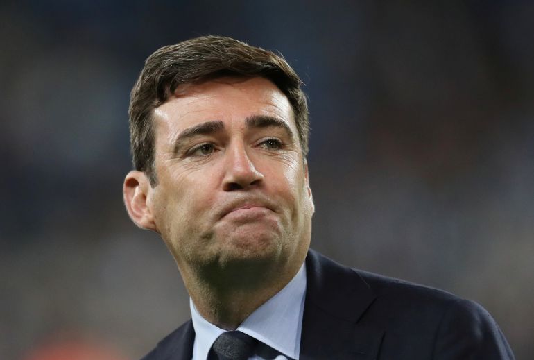 reuters_6a045d8a-1778670986 Soccer Football - Vincent Kompany's Testimonial - Manchester City Legends v Premier League All-Stars - Etihad Stadium, Manchester, Britain - September 11, 2019 The Mayor of Manchester, Andy Burnham after the match Action Images via Reuters/Carl Recine