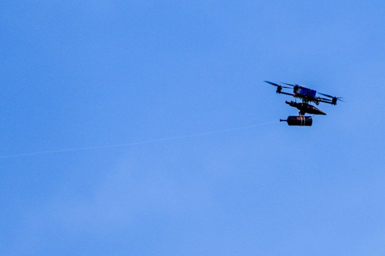 reuters_6a0e59e1-1779325409 An FPV (first person view) drone with fibre optic cable, flies over the border from Lebanon to Israel as it is seen from the Israeli side of the border, May 19, 2026 REUTERS/Ayal Margolin ISRAEL OUT. NO COMMERCIAL OR EDITORIAL SALES IN ISRAEL TPX IMAGES OF THE DAY