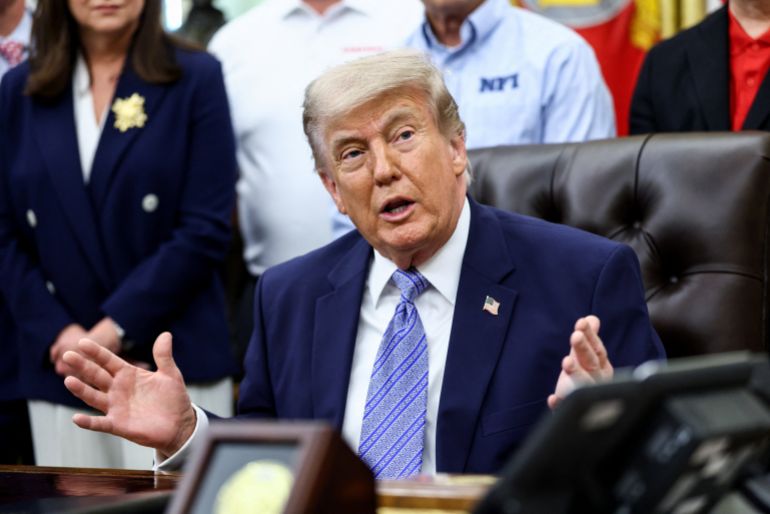 U.S. President Donald Trump speaks during an announcement with U.S. Environmental Protection Agency (EPA) Administrator Lee Zeldin (not pictured) in the Oval Office at the White House, in Washington, D.C., U.S., May 21, 2026. REUTERS/Kevin Lamarque