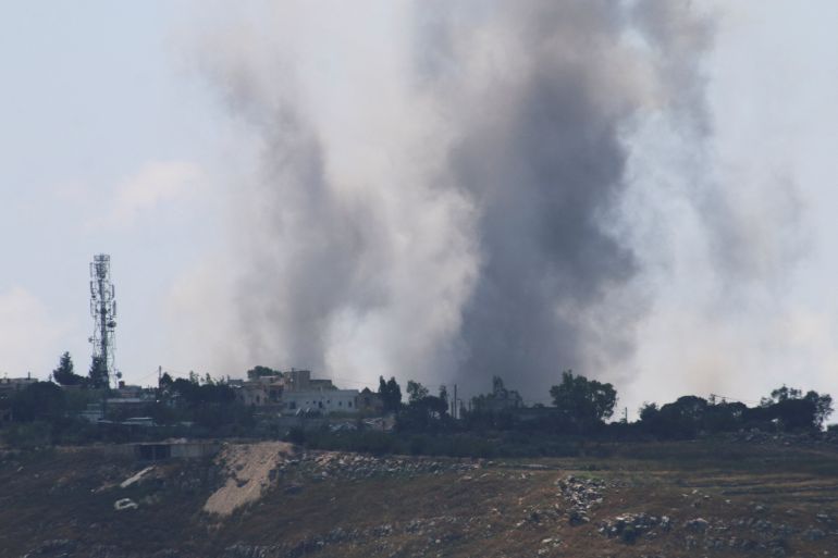 Smoke billows from southern Lebanon following strikes, as seen from Marjayoun, southern Lebanon, May 29, 2026. REUTERS/Stringer