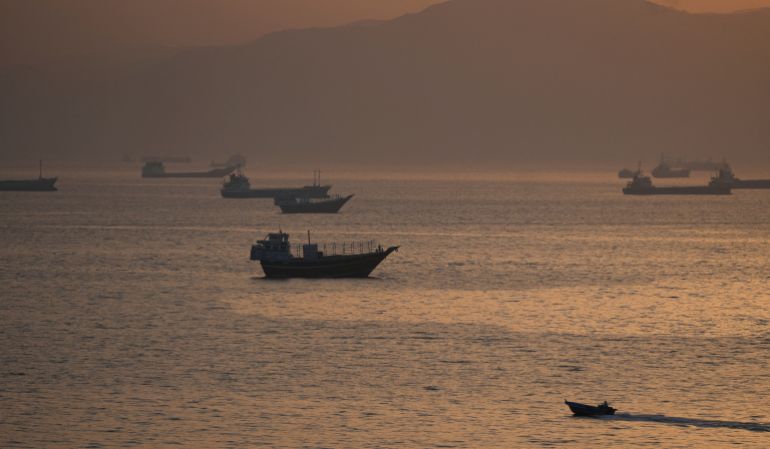 Vessels anchored at the Strait of Hormuz, as seen from Musandam, Oman, May 30, 2026. REUTERS/Stringer TPX IMAGES OF THE DAY