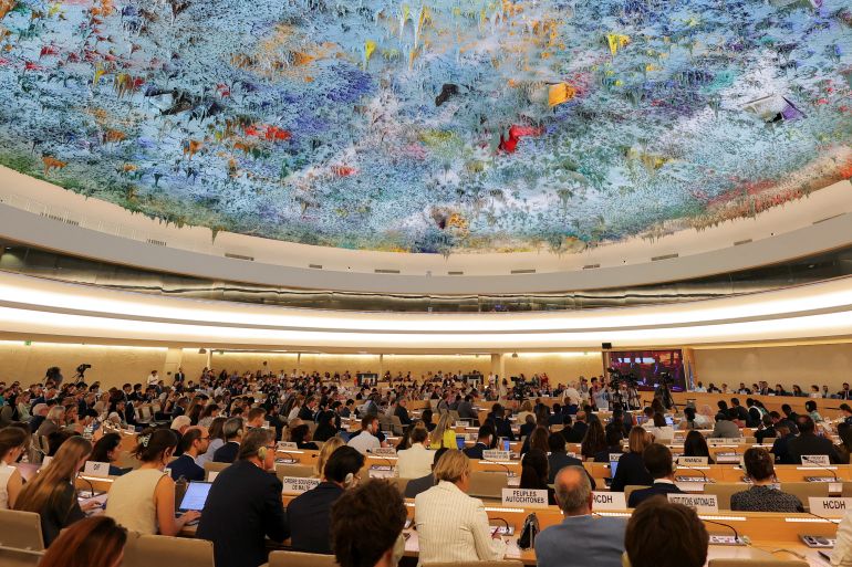 rights-un-1751880597 FILE PHOTO: Delegates watch, as Iran's Foreign Minister Araghchi addresses a special session of the Human Rights Council at the United Nations in Geneva, Switzerland, June 20, 2025. REUTERS/Denis Balibouse/File Photo