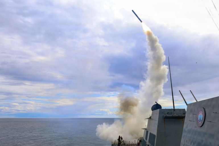U.S. Military Launches Operation Epic Fury Attacking Iran AT SEA, UNSPECIFIED - MARCH 1: (EDITOR'S NOTE: This Handout image was provided by a third-party organization and may not adhere to Getty Images' editorial policy.) In this U.S. Navy released handout, Arleigh Burke-class guided-missile destroyer USS Thomas Hudner (DDG 116) fires a Tomahawk land attack missile in support of Operation Epic Fury, on March 1, 2026 at Sea. Iran's Supreme Leader, Ayatollah Ali Khamenei, was confirmed killed after the United States and Israel launched a joint attack on Iran on February 28. Iran retaliated by firing waves of missiles and drones at Israel, and targeting U.S. allies in the region. (Photo by U.S. Navy via Getty Images)