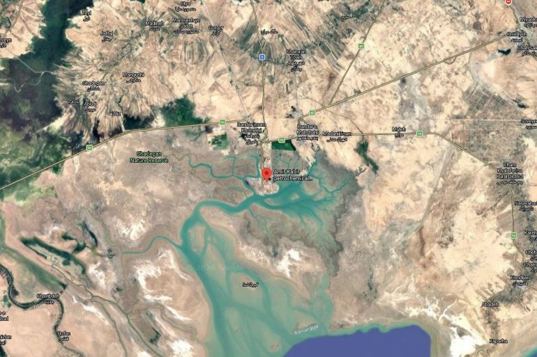 ***داخليه*** خريطه لشركة بتروكيمياويات أمير كبير في بندر الإمام الخميني والذي يقع جنوب الأهواز المصدر : خرائط غوغل