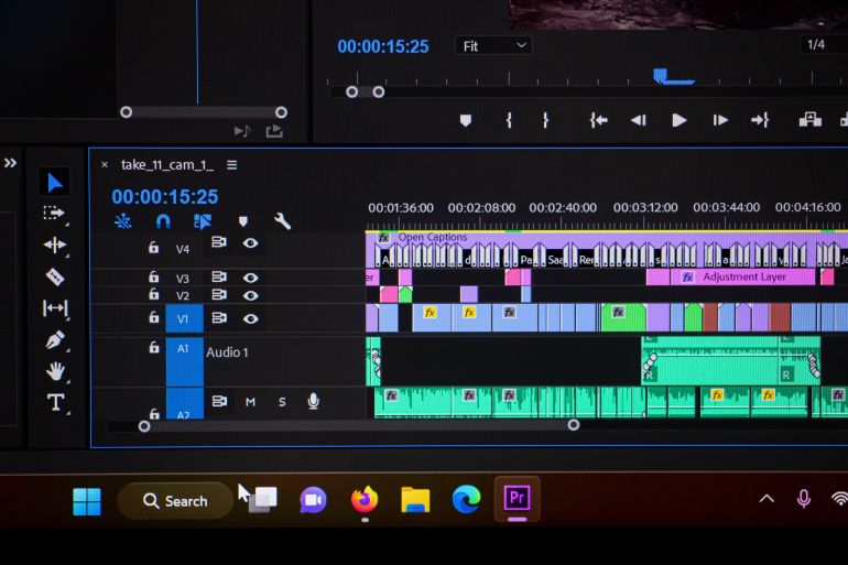 Timeline video and sounds of video editing. windows 11 - Yogyakarta, Indonesia December 25, 2022