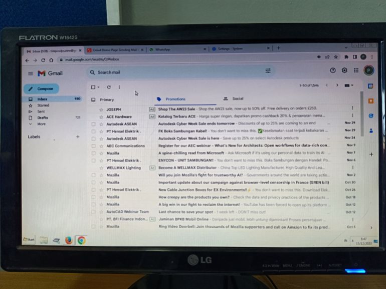 shutterstock_2400943765-1779749706 Surabaya, Indonesia - December 15 2023: the monitor screen displays Gmail which is Google's electronic mail service