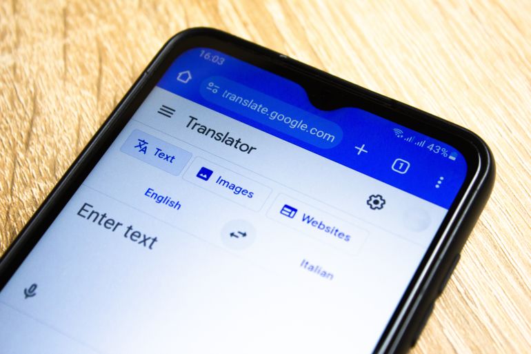 02.06.2024. London. Google translator on a smartphone, online translation web page on the device.