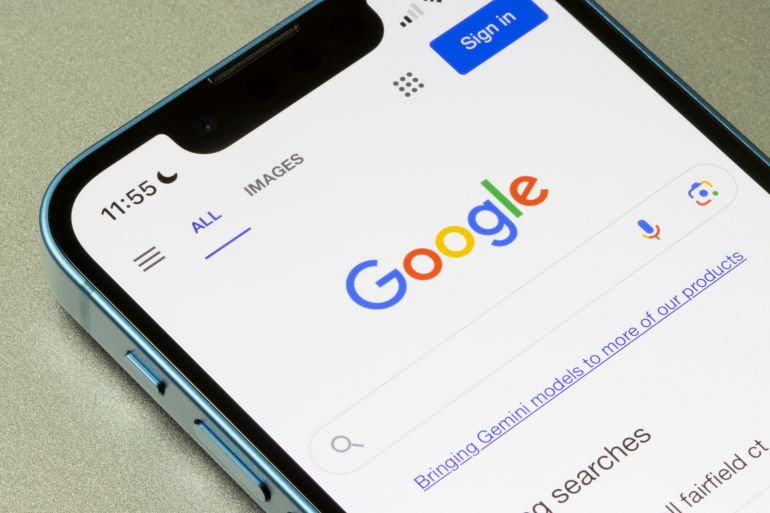 shutterstock_2423194037-1756985234 Portland, OR, USA - Feb 8, 2024: Homepage of Google.com, showing a Gemini link, is seen on an iPhone. ...