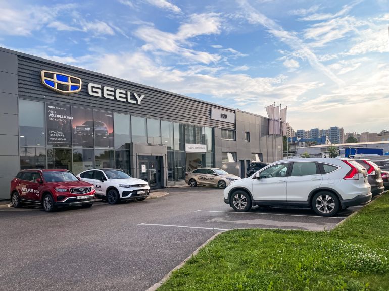 Saint Petersburg, Russia, 23 July 2024: Dealer store GEELY, CHERY. Brand's showroom. Chinese State Car Manufacturers. Luxury division of Chinese State-owned automaker GEELY, CHERY.