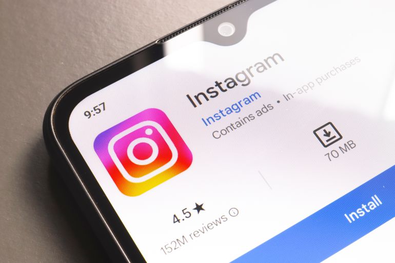 November 9, 2024, Brazil. In this photo illustration, the Instagram app logo is displayed on a smartphone screen