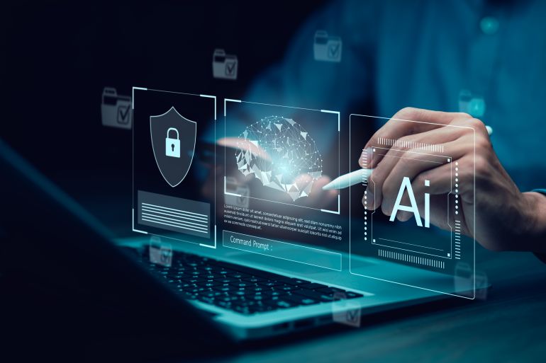 shutterstock_2571763957-1779087926 AI data protection and chatbot interface concept for secure messaging and digital privacy. Automated Data smart AI security systems, encrypted communication and modern data management.