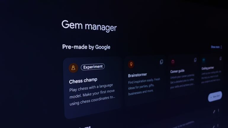 Bangalore, India - May, 04, 2025: Close up image of "Gems Manager" a Feature with in Google Gemini Site that allows user to build Custom AI agents or "gems" tailored for Specific Tasks and workflows.
