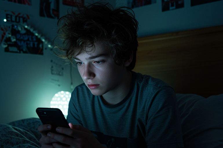 anxious teenager talking to chatgpt on phone. Wanting reassurance. Sees chatgpt as a friend; Shutterstock ID 2631930011; purchase_order: AJA; job: ; client: ; other: ; is_generated: true
