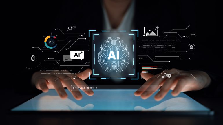 shutterstock_2703888793-1778503658 A creative platform powered by a generative AI brain. Users can enter prompts to generate content like images, interact with chatbots, and visualize data analytics. Parse