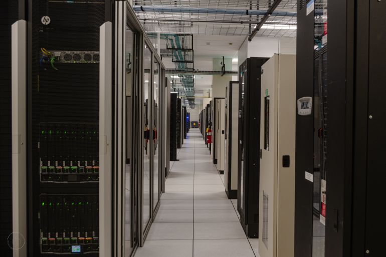 Data center hallway and racks