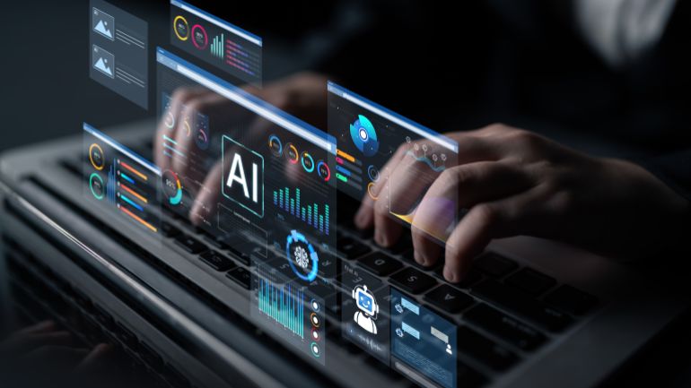 shutterstock_2751682171-1779879663 AI business intelligence interface featuring real-time AI data visualization, predictive AI model graphs, and automated report tools driven by AI artificial intelligence for business solution. Corpus