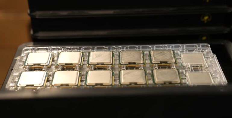Plastic Tray Holding Multiple Central Processing Units (CPUs) for Electronics Assembly