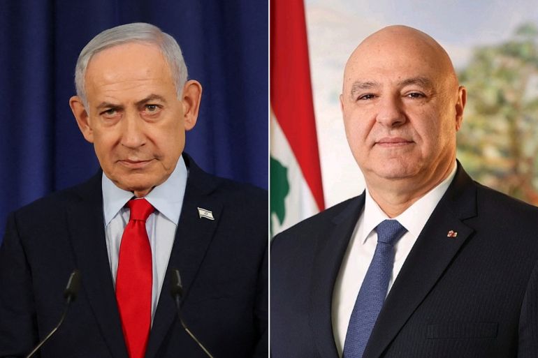 كومبو يجمع الرئيس اللبناني جوزيف عون ونتنياهو