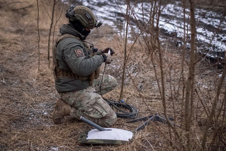 syaat-1-1777925413 A Ukrainian serviceman of 47th brigade prepares a Starlink satellite internet systems at his positions at a front line, amid Russia's attack on Ukraine, near the town of Avdiivka, recently captured by Russian troops in Donetsk region, Ukraine February 20, 2024. REUTERS/Inna Varenytsia